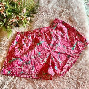 Lauren James Hot Pink Aqua Tulip Floral Pull On Athletic Running Shorts Sz M